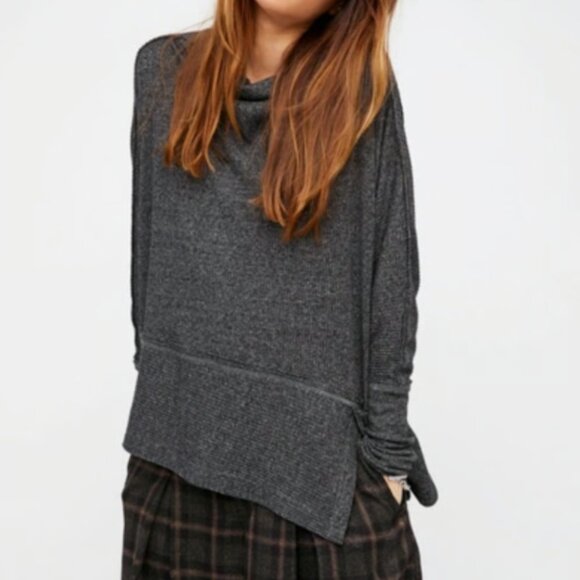 Free People Londontown Thermal Top Oversized Ribbed Grey Asymmetrical We The Fre - Picture 1 of 9